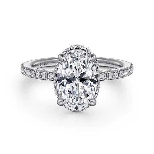 Ladies engagement rings lab-grown diamond cuts-Allesia - 14K White Gold Oval Cut Hidden Halo Diamond Engagement Ring (Setting Only)