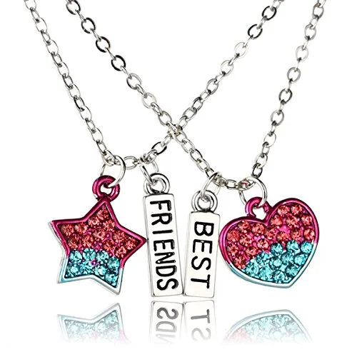 ladies necklace bold silver-Sexy Sparkles 2 Pcs Set Best Friends  Silver Tone Pentagram Star Heart Pendant Necklace Friendship