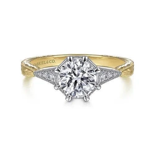 Ladies engagement rings festive halo designs-Sanna - Vintage Inspired 14K White-Yellow Gold Round Diamond Channel Set Engagement Ring (Setting Only)