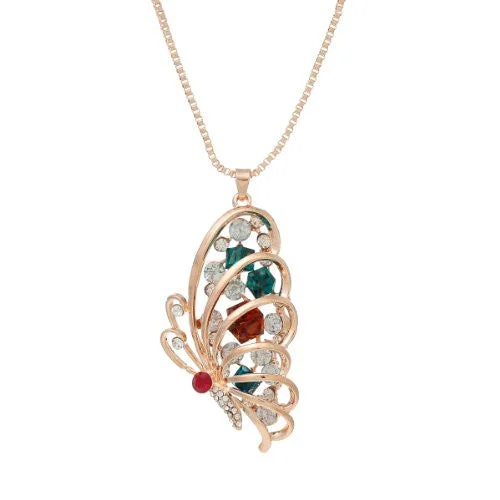 ladies necklace intricate-Snake Chain Pendant Necklace Rose Gold Tone Butterfly w/  Crystals with Extension Chain 28 Long