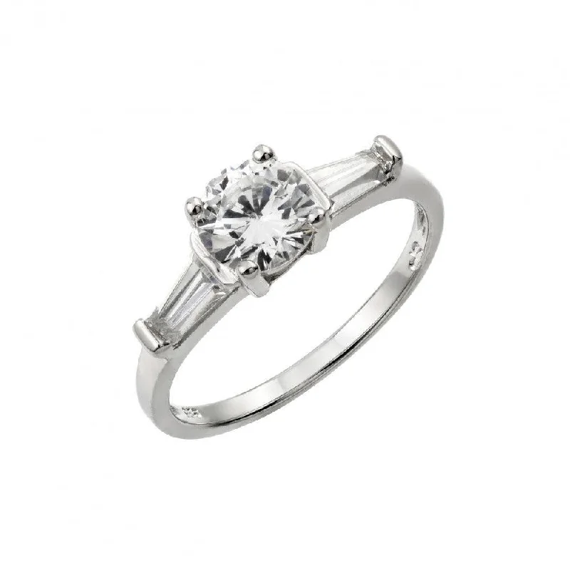 Ladies rings handmade craft pieces-Silver 925 Rhodium Plated Round CZ Ring - STR01005