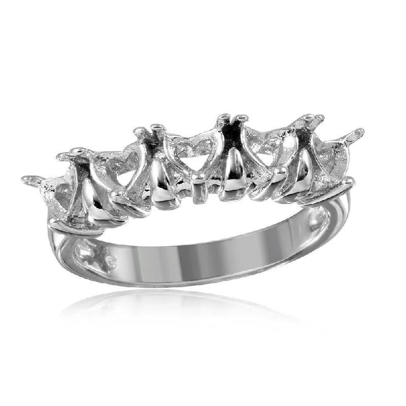 Ladies rings commitment band styles-Silver 925 Rhodium Plated 5 Hearts Mounting Ring - BGR00494