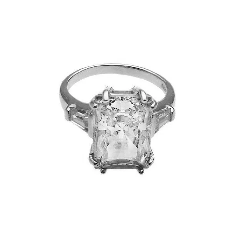 Ladies rings cluster ring styles-Silver 925 Rhodium Plated Rectangular Clear CZ Ring - STR00453CLR