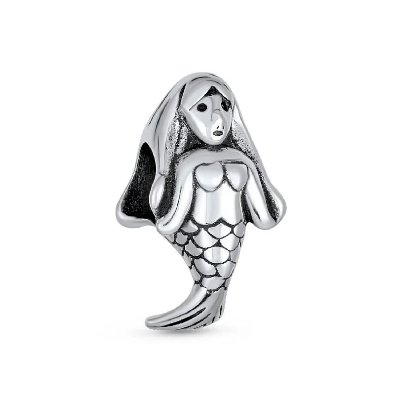 ladies bracelet feather-Tropical Sea Nymph Mermaid Charm Bead Sterling Silver for European Bracelet