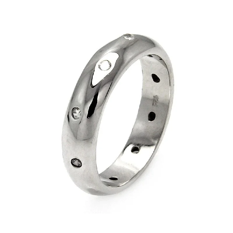 Ladies rings trendy stacking options-Silver 925 Rhodium Plated High Polish CZ Ring - STR00169