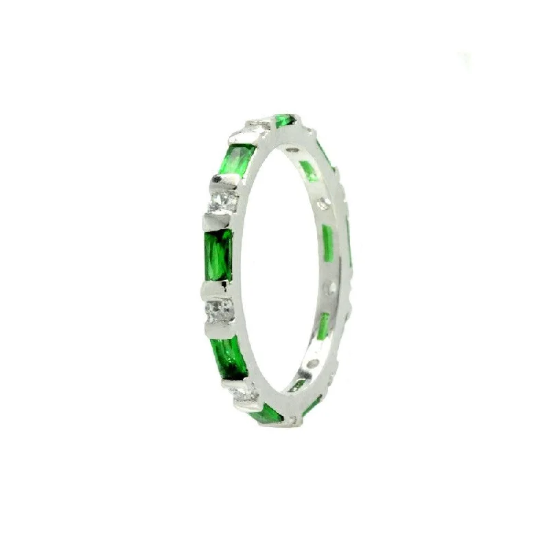 Ladies rings timeless wedding bands-Silver 925 Rhodium Plated Green CZ Stackable Eternity Ring - BGR00622