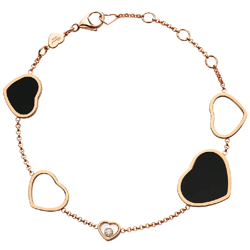 ladies bracelet trendy rose gold-18ct Rose Gold Black Onyx Happy Hearts & Diamond Bracelet