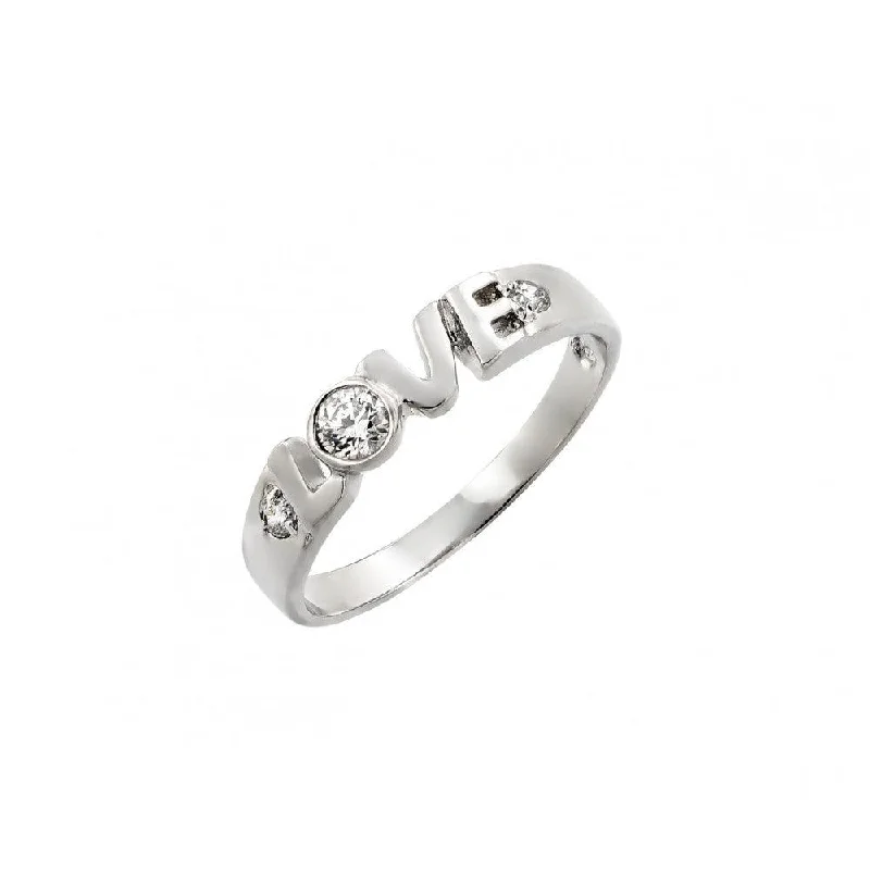 Ladies rings family heirloom rings-Silver 925 Rhodium Plated Clear CZ Love Ring - BGR00773