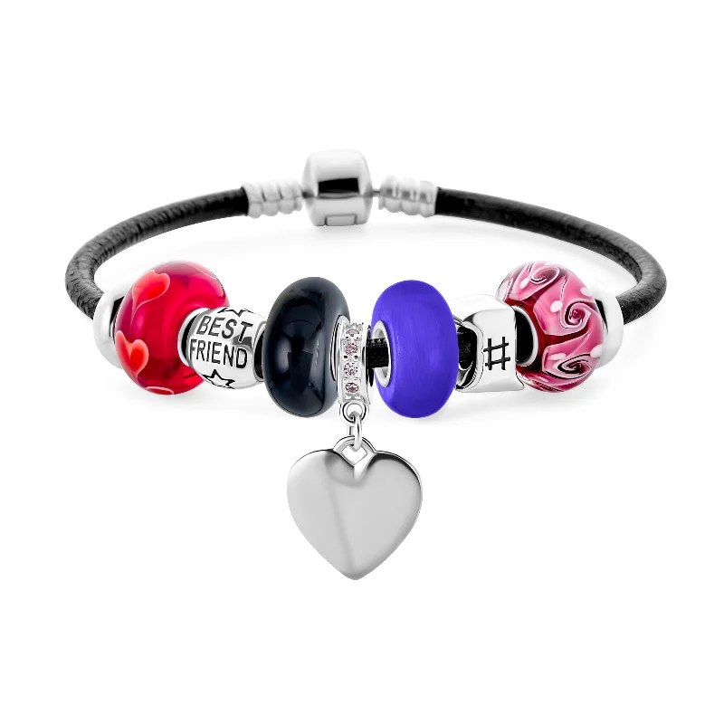 ladies bracelet amethyst-Word #1 BFF Best Friends Multi-Color Charm Bracelet with Sterling Silver Clasp