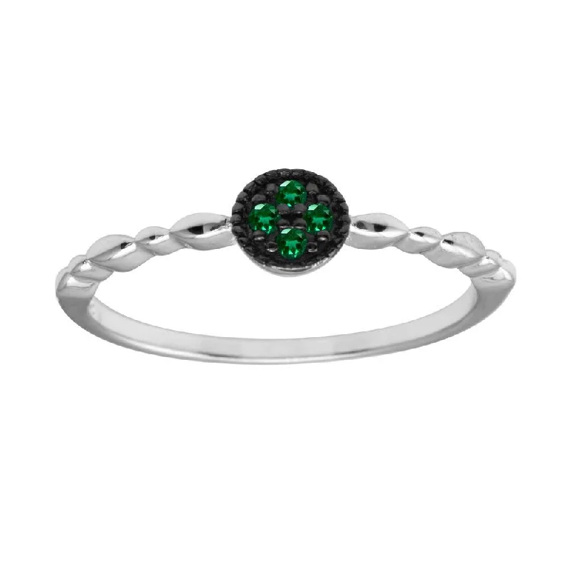 Ladies rings thoughtful birthday surprises-Rhodium Plated 925 Sterling Silver Round Shape 4 Green CZ Ring - BGR01228GRN