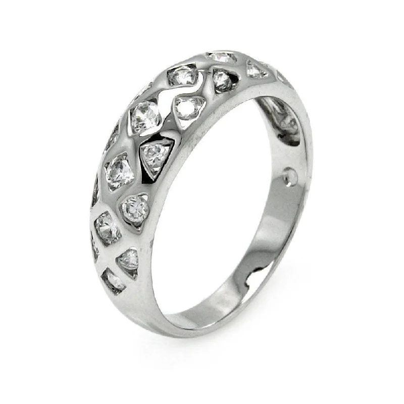 Ladies rings recycled metal styles-Silver 925 Rhodium Plated Multi Shaped Clear CZ Ring - BGR00448