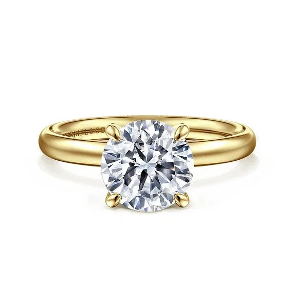 Ladies engagement rings couple designs-Unite - 14K Yellow Gold Round Solitaire Diamond Engagement Ring (Setting Only)