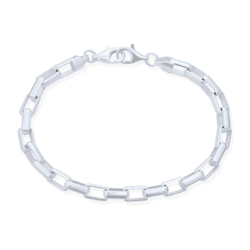 ladies bracelet affordable-4.2MM Rectangular Chain Link Bracelet Sterling Silver for Men & 8 inch