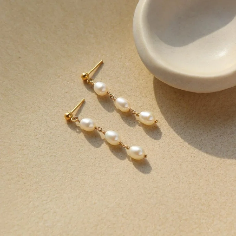 Ladies earrings prong set designs-Trillium Pearl Drop Earrings | Wholesale