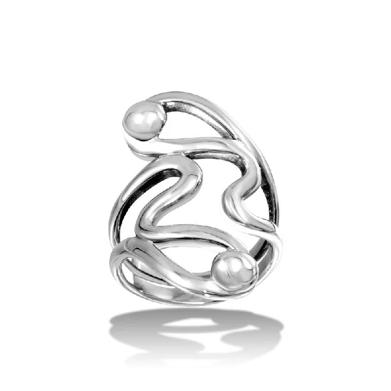 Ladies rings gothic aesthetic appeal-High Polished 925 Sterling Silver Abstract Wrap Ring - CR00717