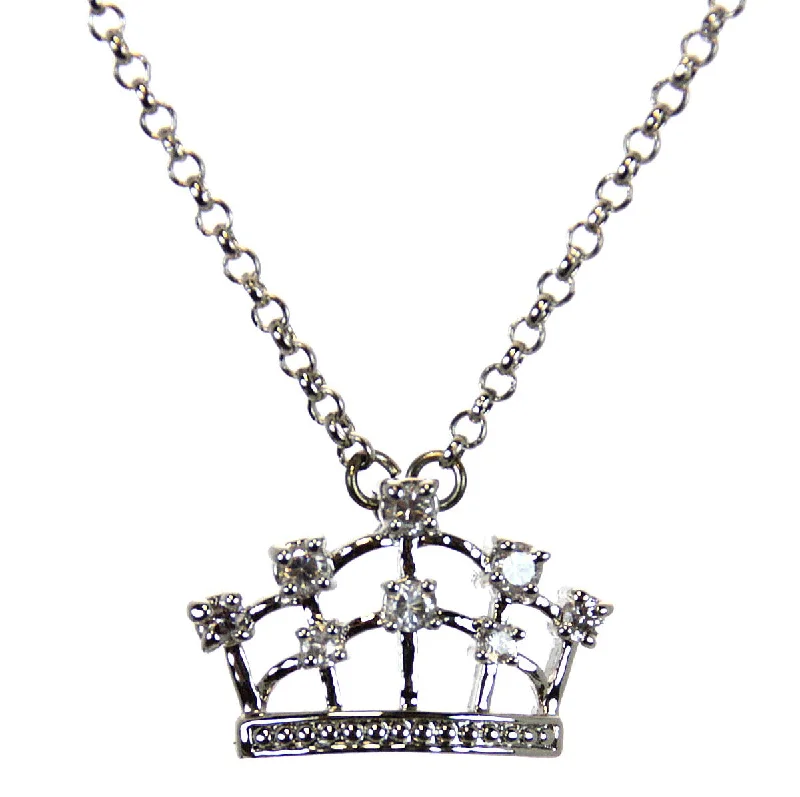 ladies necklace white gold-Crown Necklace, Rhodium