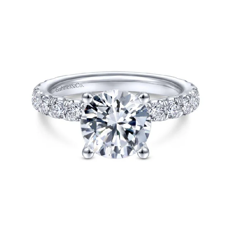 Ladies engagement rings marquise styles-Ulani - 14K White Gold Round Diamond Engagement Ring (Setting Only)