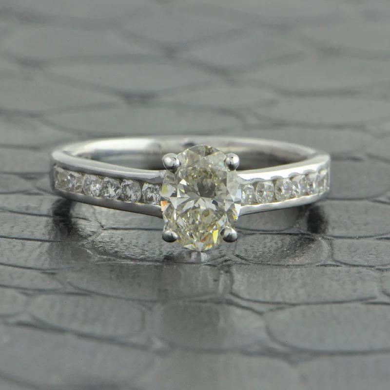 Ladies engagement rings small batch halo rings-.99 ct. Oval Cut Diamond Engagement Ring in 18k White Gold