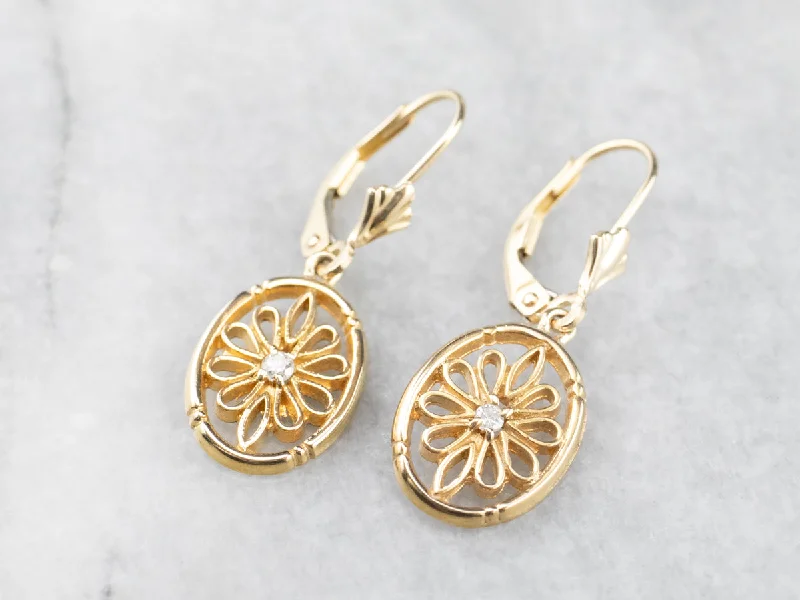 Ladies earrings subtle hue styles-Diamond Gold Filigree Drop Earrings