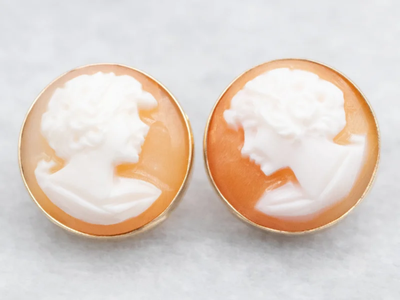 Ladies earrings vibrant shade designs-Round Cut Cameo Stud Earrings