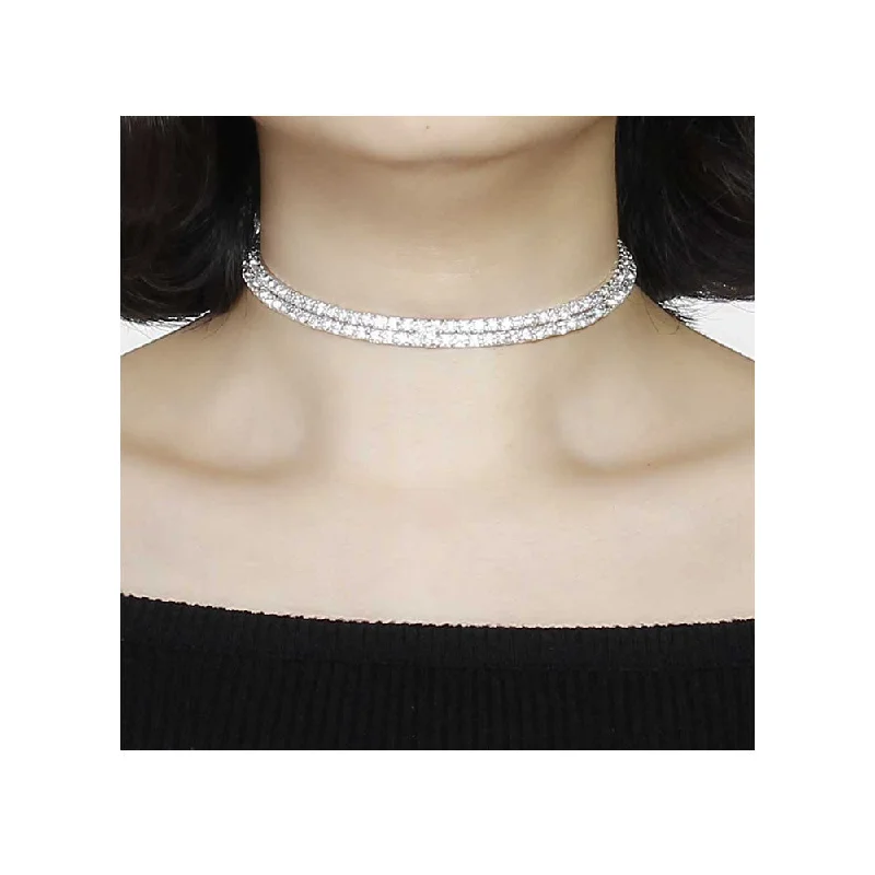 ladies necklace top brands-Sexy Sparkles Quality Bridal Rhinestone Stretch Silver Tone Choker Necklace