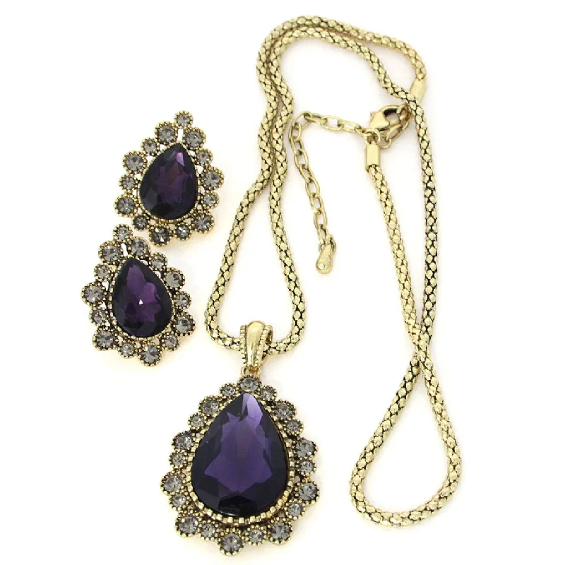 ladies necklace cyber monday silver-Necklace & Earring Set Amethyst Zirconia