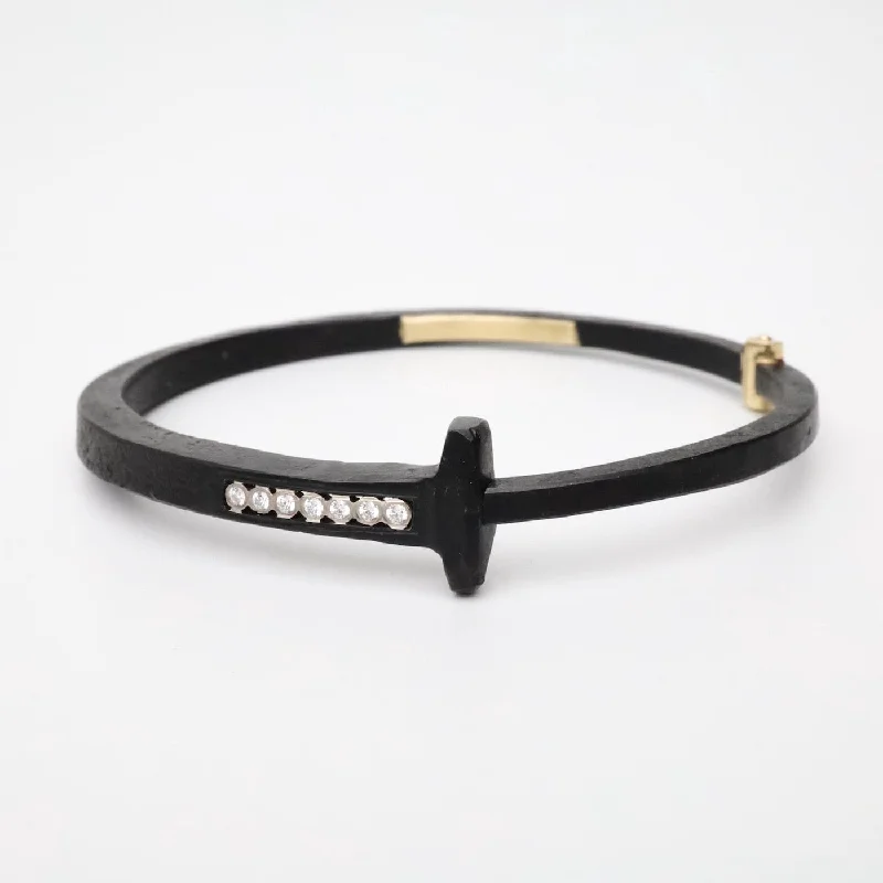 ladies bracelet lab-grown stones-Pat Flynn Short Stripe Diamond Iron Nail Bracelet