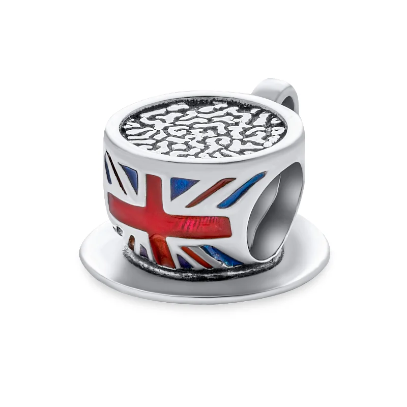 ladies bracelet upcycled-Travel England Union Jack Charm Bead Sterling Silver for European Bracelet