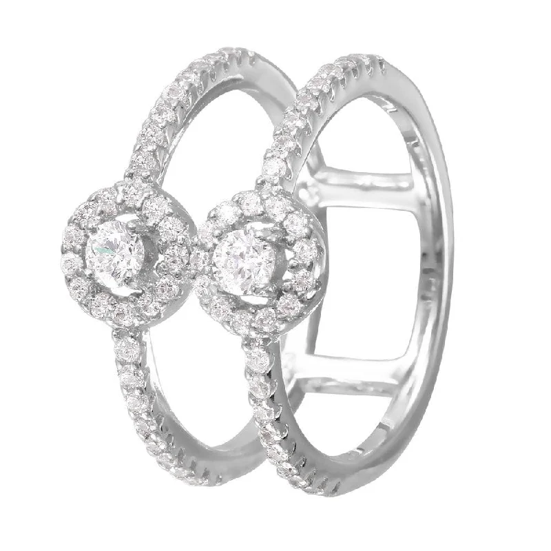 Ladies rings New Year’s Eve rings-Silver 925 Rhodium Plated CZ Accented Two-Band Ring - BGR00996