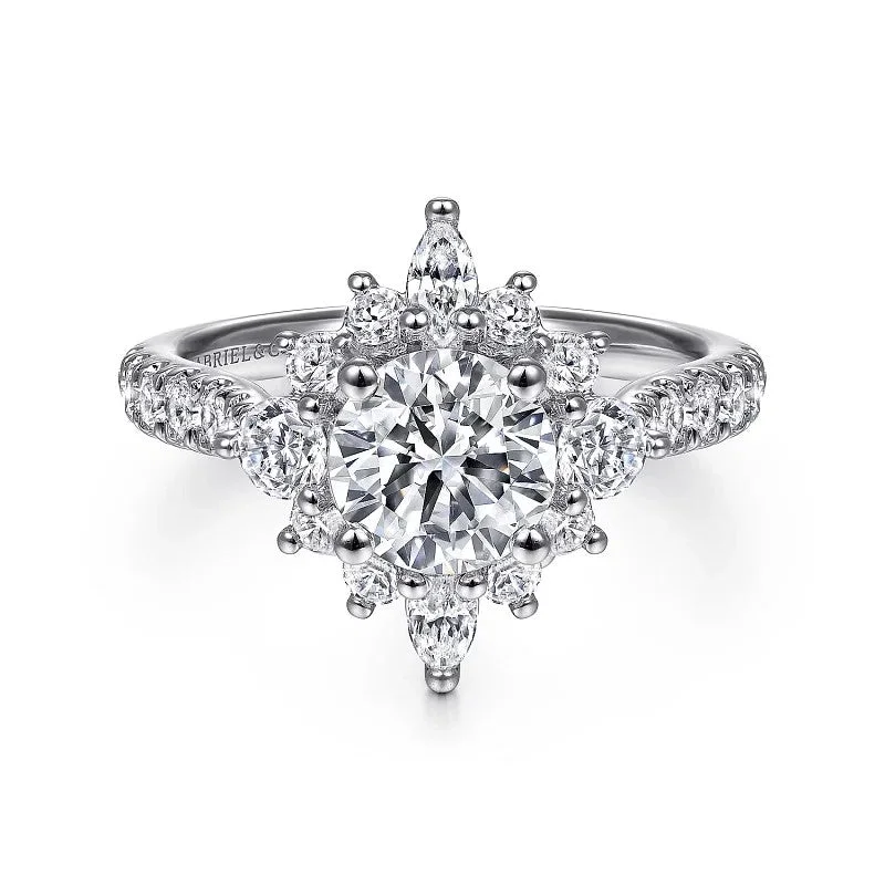 Ladies engagement rings large diamond cuts-Astor - Unique 14K White Gold Round Halo Diamond Engagement Ring(Setting Only)