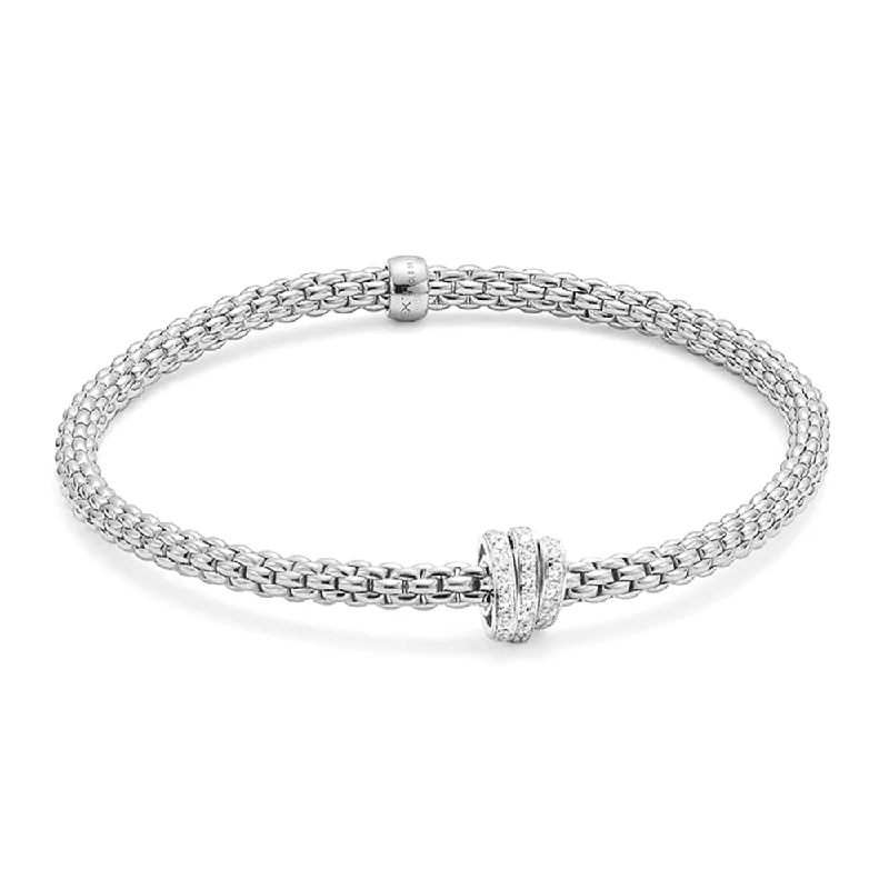 ladies bracelet sustainable rose gold-Prima 18ct White Gold Bracelet With Three Pave Set Diamond Rondels