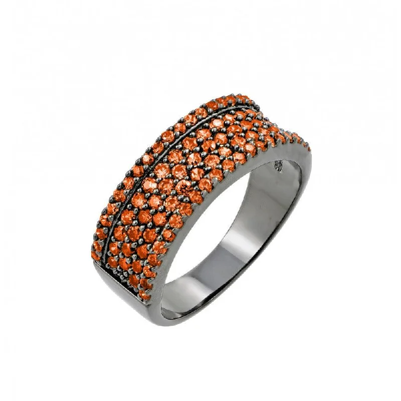 Ladies rings neon bright rings-Clearance-Silver 925 Rhodium Plated Orange Pave Set CZ Half Ring - BGR00770ORG