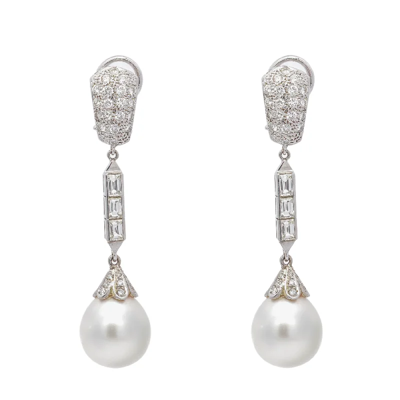 Ladies earrings exclusive craft styles-Retro Cultured Pearl & Diamond Drop Earrings