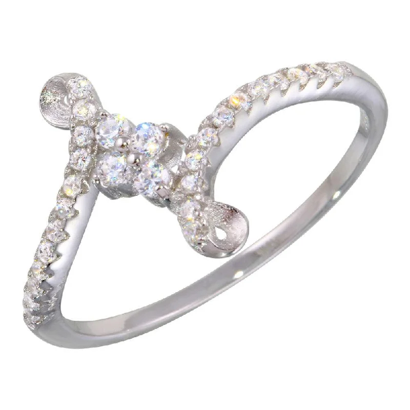 Ladies rings five-stone styles-Rhodium Plated 925 Sterling Silver Elegant CZ Ring - BGR01137