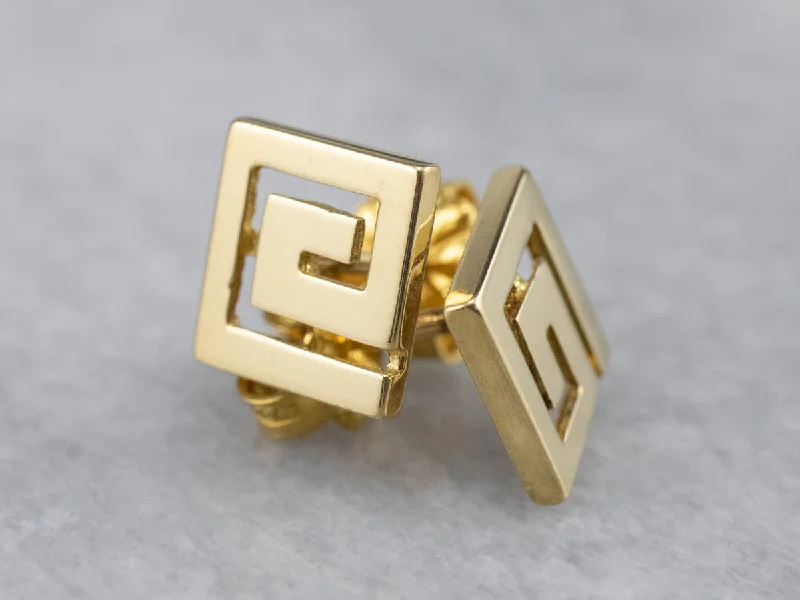 Ladies earrings fade-proof earrings-Geometric 18K Gold Stud Earrings