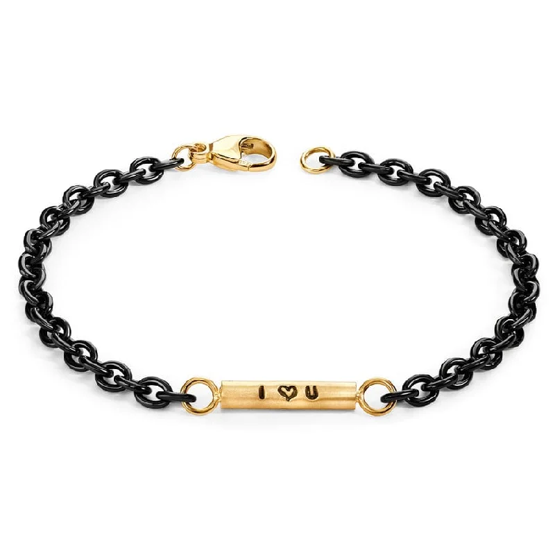 ladies bracelet rigid-3.8mm Stainless Steel Black Chain I Heart U Round Bar Bracelet