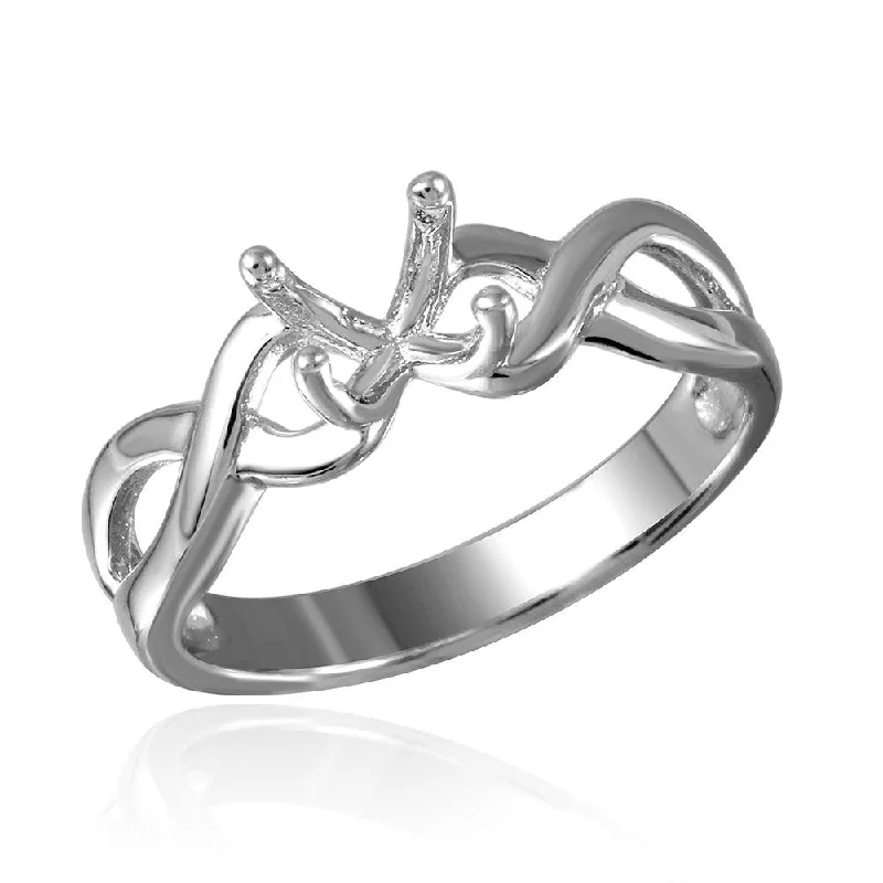 Ladies rings fragile beauty styles-Silver 925 Rhodium Plated Twisted Shank Mounting Ring - BGR00485