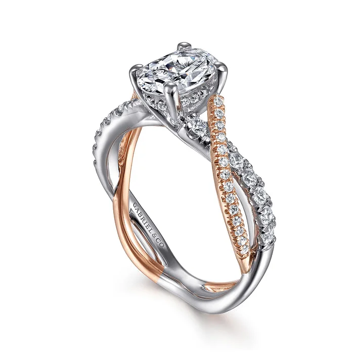 Ladies engagement rings pave diamond-14K White-Rose Gold Oval Diamond Twisted Engagement Ring