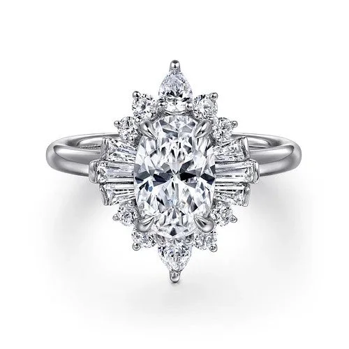 Ladies engagement rings cultural diamond cuts-Emarie - 14K White Gold Oval Halo Diamond Engagement Ring (Setting Only)