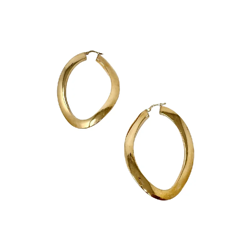 Ladies earrings physical store locations-14K Gold Elongated Hoop Earrings