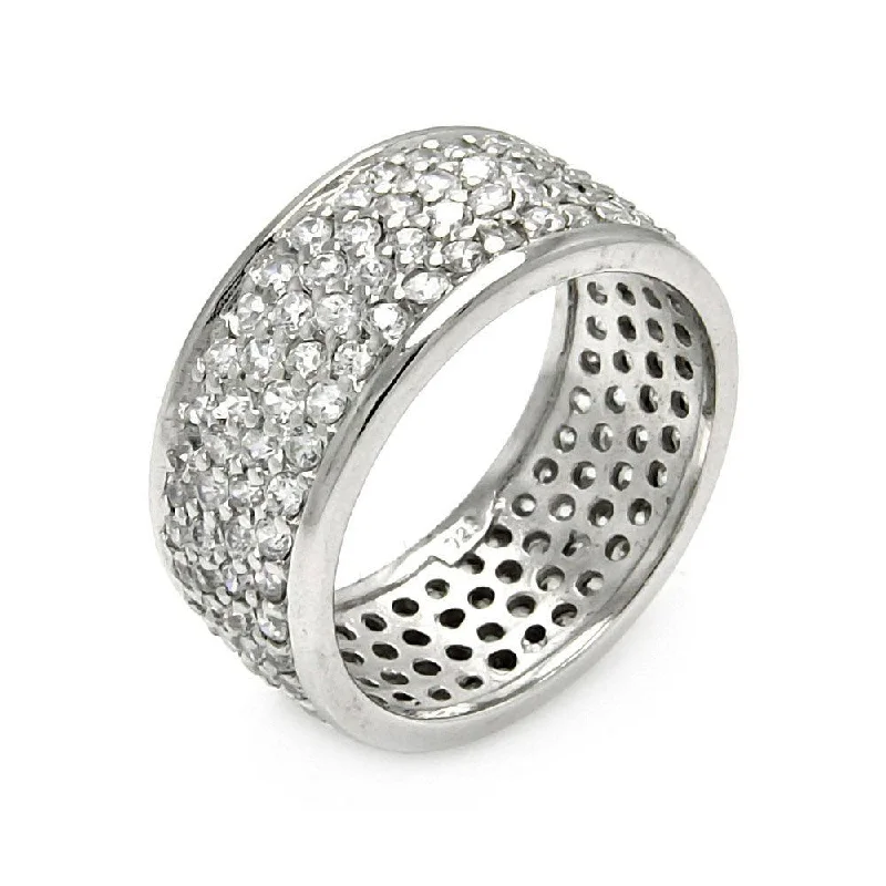 Ladies rings sterling silver options-Silver 925 Rhodium Plated Pave Set CZ Ring - STR00256