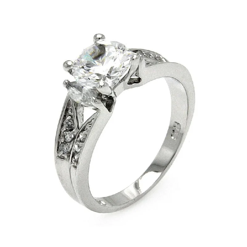 Ladies rings abstract form rings-Silver 925 Rhodium Plated Clear Marquise Sides and Square Center CZ Bridal Ring - BGR00551