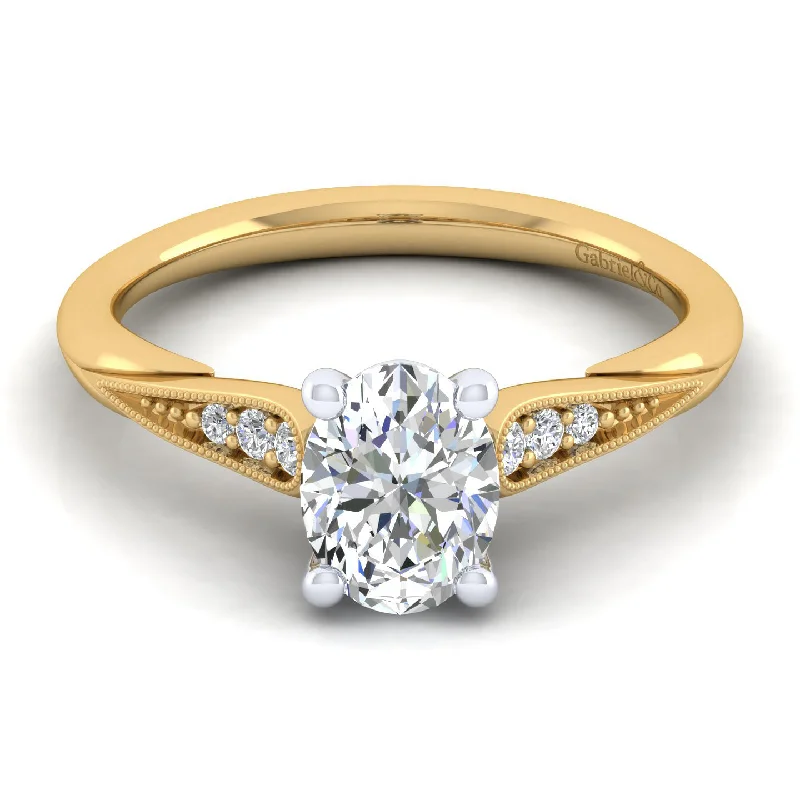 Ladies engagement rings colorful halos-14K White-Yellow Gold Oval Diamond Engagement Ring (Setting Only)