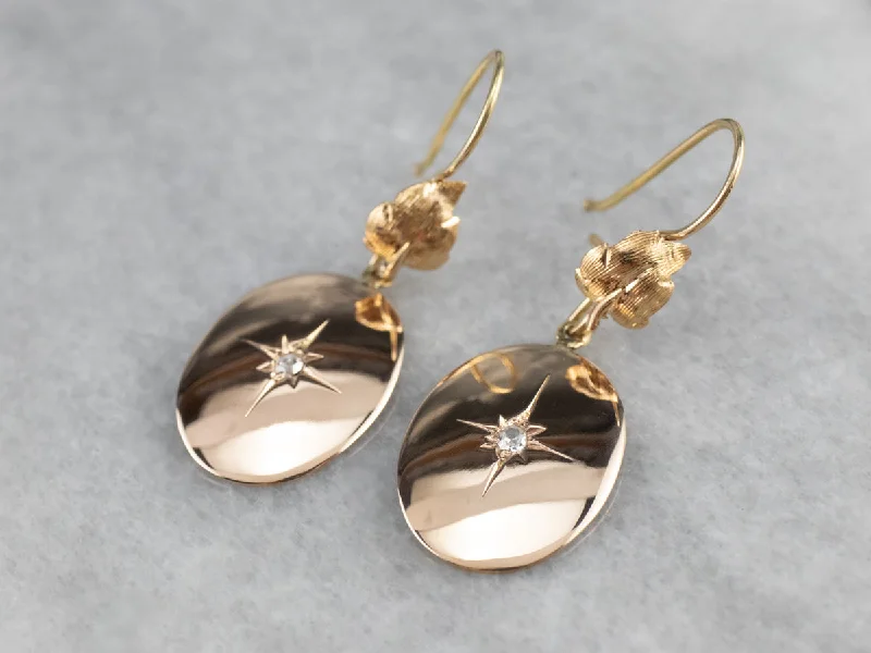 Ladies earrings collectible jewelry items-Rose Cut Diamond Two Tone Gold Drop Earrings