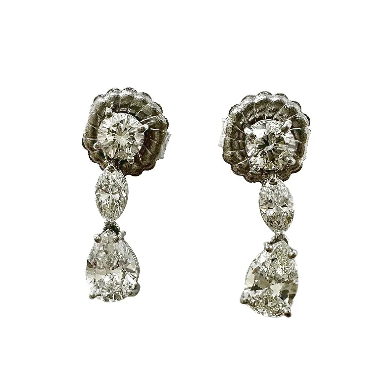 Ladies earrings sun motif designs-Platinum and 14K/18K Gold Diamond Drop Earrings