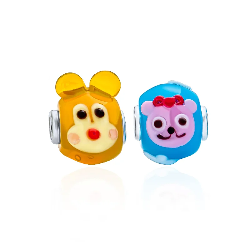 ladies bracelet online-Set of 2 Whimsical Teddy Bear Glass Charm Beads for European Bracelets