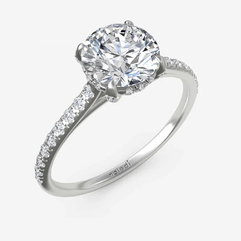 Ladies engagement rings celebrity solitaires-Hidden Halo Engagement Ring with Diamond Sides