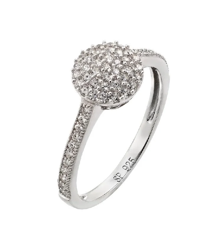 Ladies rings filigree detail rings-Silver 925 Rhodium Plated Round Clear CZ Ring - STR00925