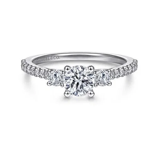 Ladies engagement rings winter diamond styles-14K White Gold Round Three Stone Diamond Engagement Ring