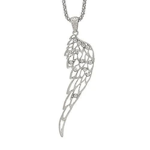 ladies necklace asymmetrical silver-Fashion Jewelry Necklace Anel Wing Hollow with Clear Rhinestone with Lobster Clasp